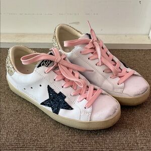Golden Goose White Sneakers with Pink and Glitter Accents